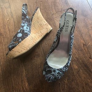 Guess Peep Toe Cork Wedges Size 8